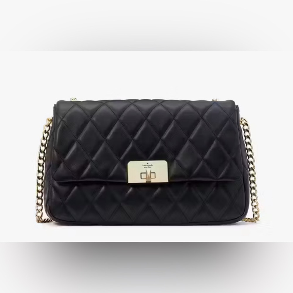 Kate Spade Carey Medium Flap Shoulder Bag Black quilted leather